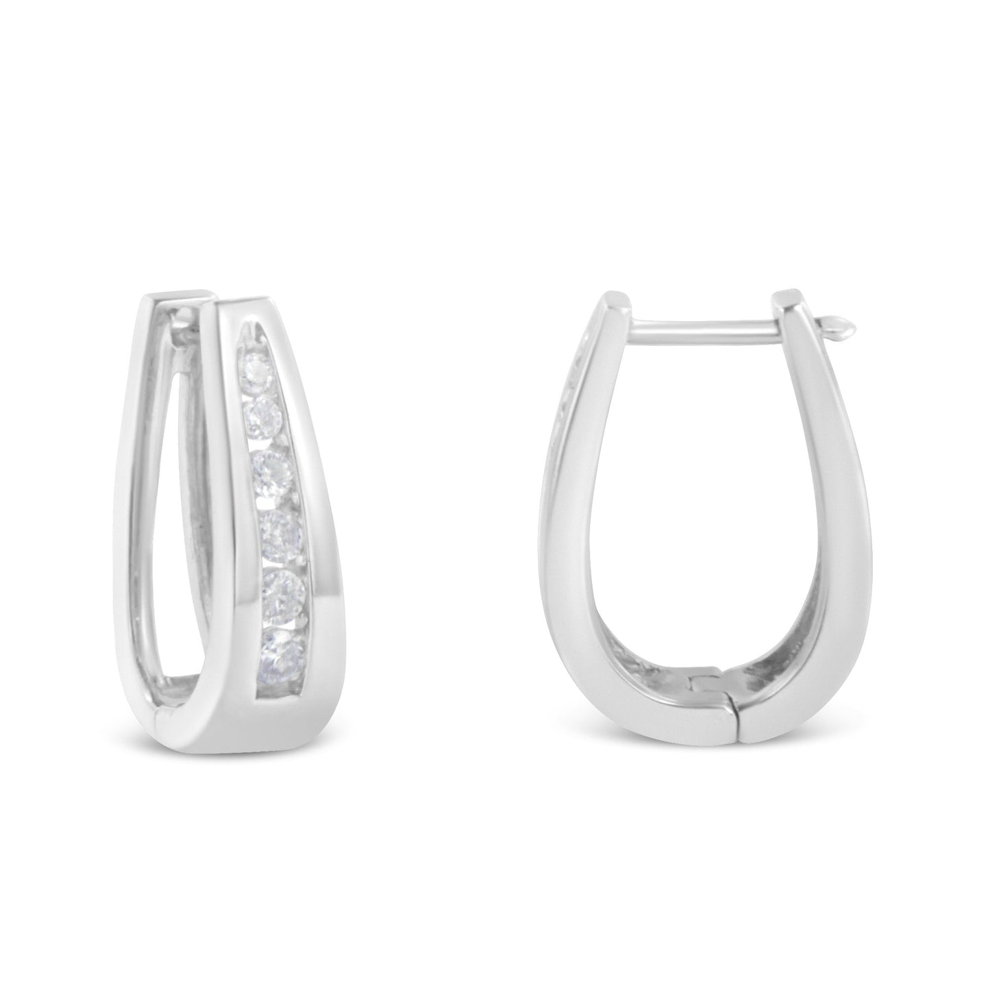 14k White Gold 1/4 Cttw Channel-Set Brilliant Round-Cut Diamond Hoop Earrings (I-J Color, I2-I3 Clarity)
