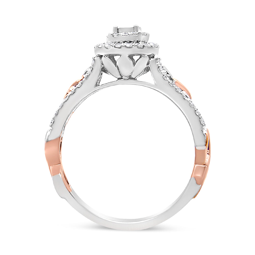 14K Rose Gold Plated .925 Sterling Silver 3/8 Cttw Round Diamond Double Frame Cross-Over Split Shank Engagement Ring (I-J Color, I2-I3 Clarity) - Size 7