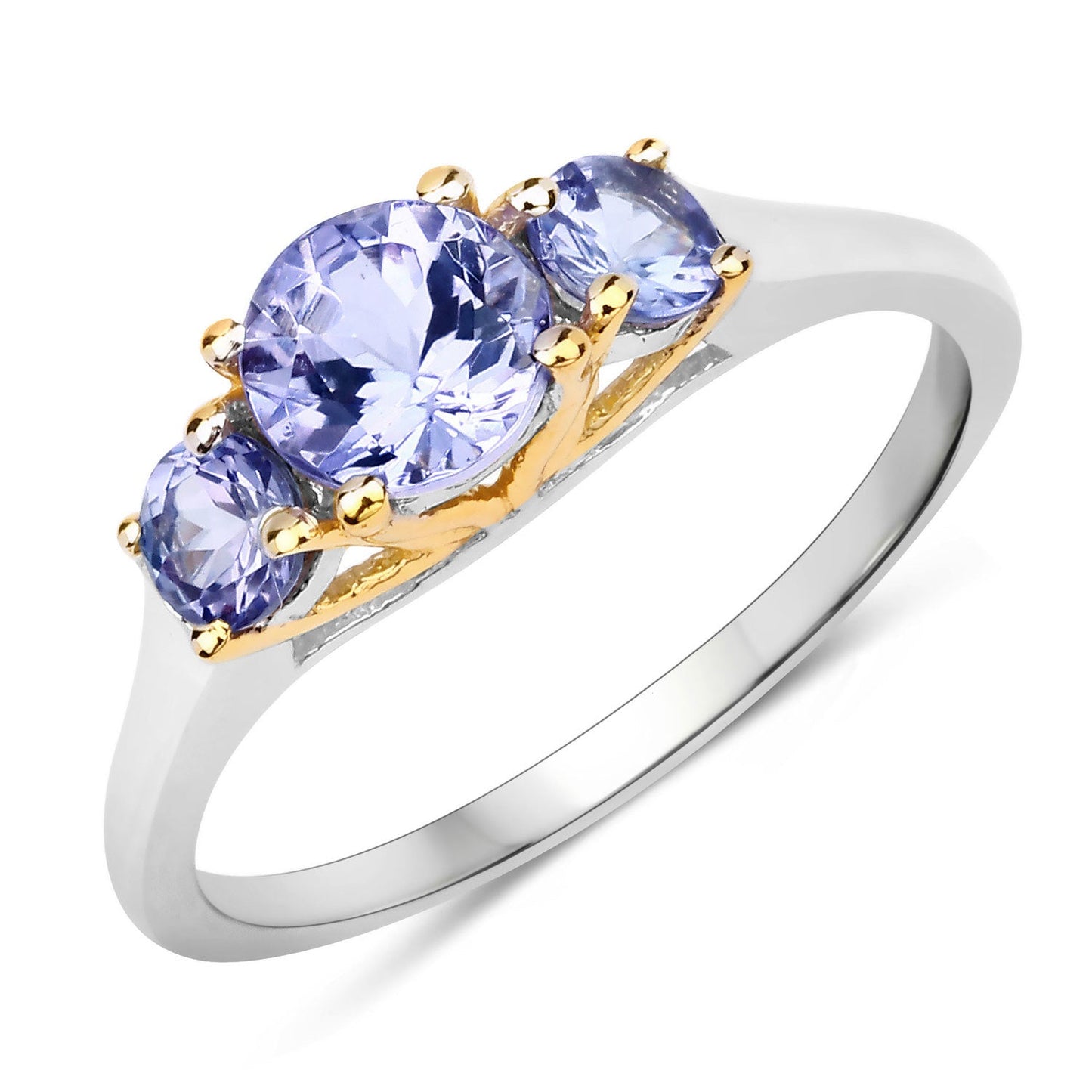 Two Tone Plated 1.07 Carat Genuine Tanzanite .925 Sterling Silver Ring