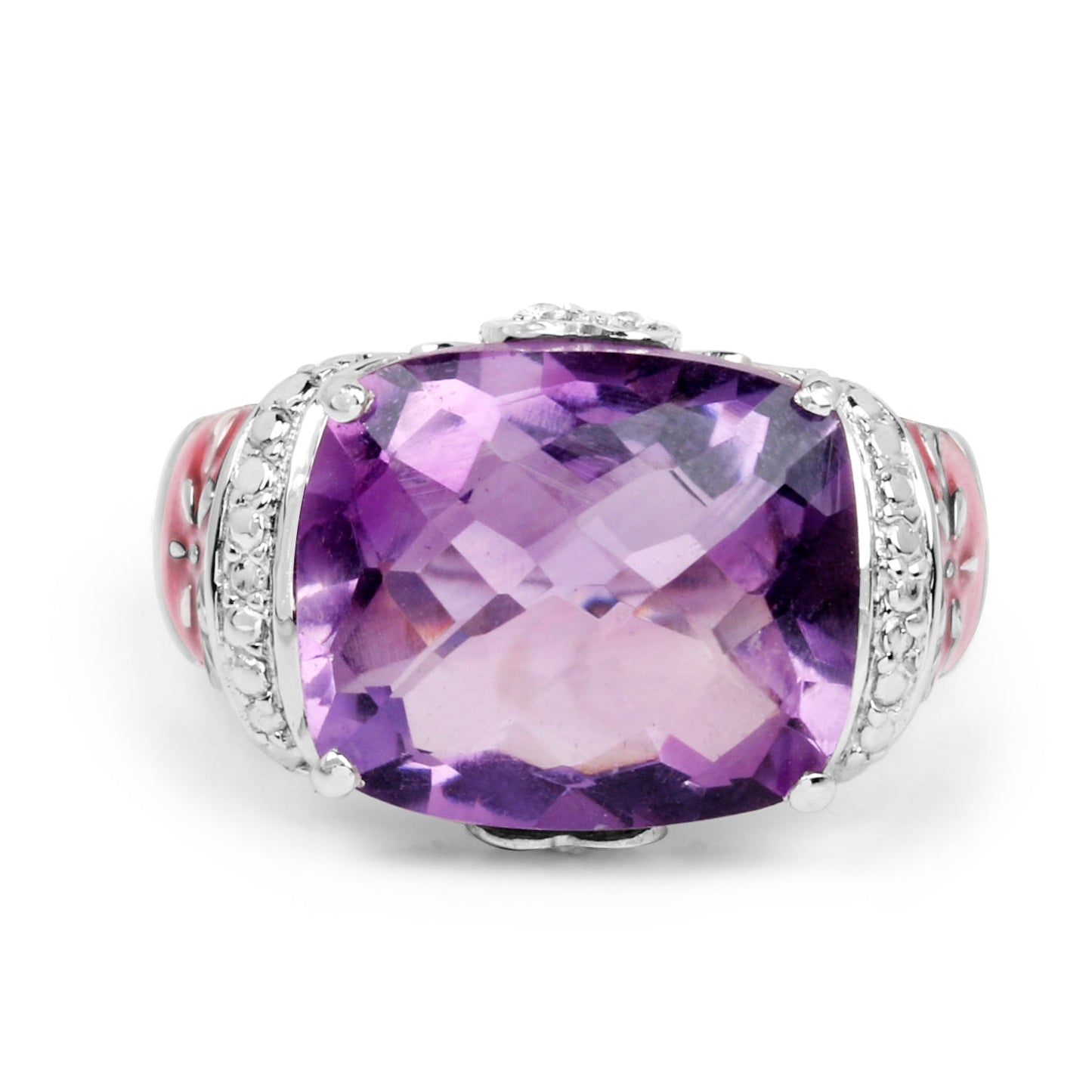 8.86 Carat Genuine Amethyst & White Topaz .925 Sterling Silver Ring