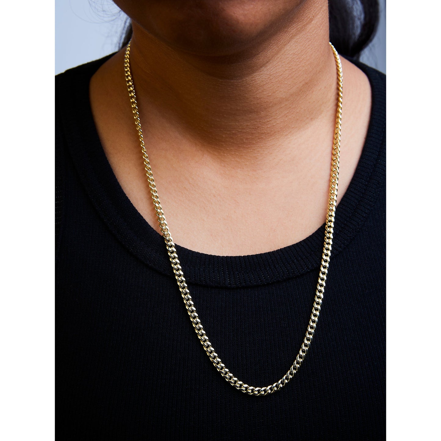 Semi-Solid 14K Yellow Gold 4.5mm Miami Cuban Chain Necklace - Unisex Chain - 22 Inches