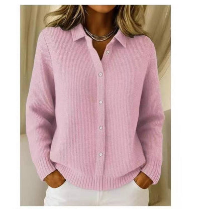 2026 New European And American Cross-Border Turn-Down Collar Solid Color Sweater Cardigan European And American Cross-Border Casual Knit Jacket For Women In Autumn And Winter
