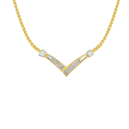 10K Yellow and White Gold 1/2 Cttw Princess Cut Diamond Channel-Set â€œVâ€ Shape 18" Franco Chain Necklace (H-I Color, SI2-I1 Clarity)