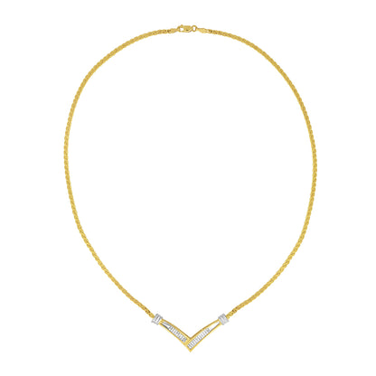 10K Yellow and White Gold 1/2 Cttw Princess Cut Diamond Channel-Set â€œVâ€ Shape 18" Franco Chain Necklace (H-I Color, SI2-I1 Clarity)