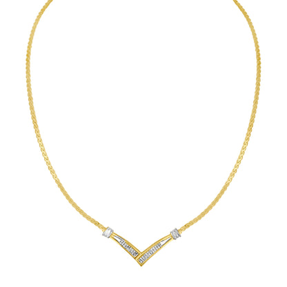 10K Yellow and White Gold 1/2 Cttw Princess Cut Diamond Channel-Set â€œVâ€ Shape 18" Franco Chain Necklace (H-I Color, SI2-I1 Clarity)