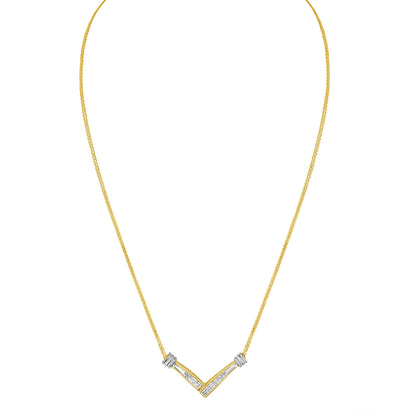 14K Yellow and White Gold 1/4 Cttw Princess Cut Diamond Channel-Set â€œVâ€ Shape 18" Pendant Necklace (H-I Color, SI2-I1 Clarity)