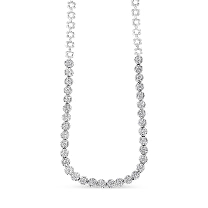 IGI Certified 14K White Gold 8.0 Cttw Pave Set Round-Cut Diamond Cluster Graduating Riviera Statement Necklace (H-I Color, I1 Clarity)
