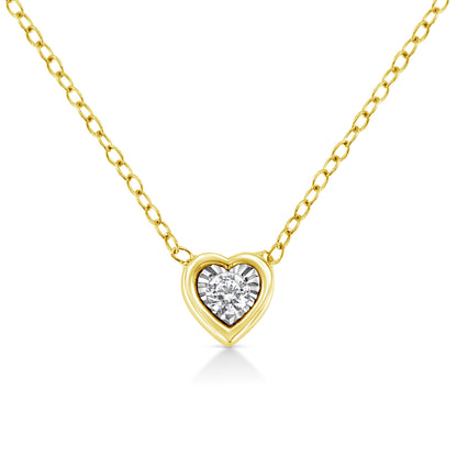 10K Yellow Gold Plated .925 Sterling Silver 1/10 Cttw Miracle Set Round Diamond Square Box Shape 18" Pendant Necklace (K-L Color, I2-I3 Clarity)