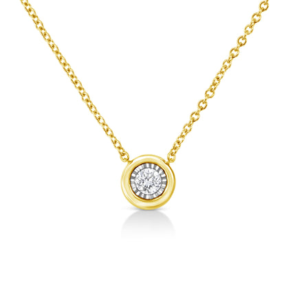 10K Yellow Gold Plated .925 Sterling Silver 1/10 Cttw Miracle Set Round Diamond Square Box Shape 18" Pendant Necklace (K-L Color, I2-I3 Clarity)