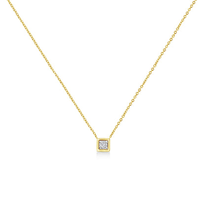 10K Yellow Gold Plated .925 Sterling Silver 1/10 Cttw Miracle Set Round Diamond Square Box Shape 18" Pendant Necklace (K-L Color, I2-I3 Clarity)