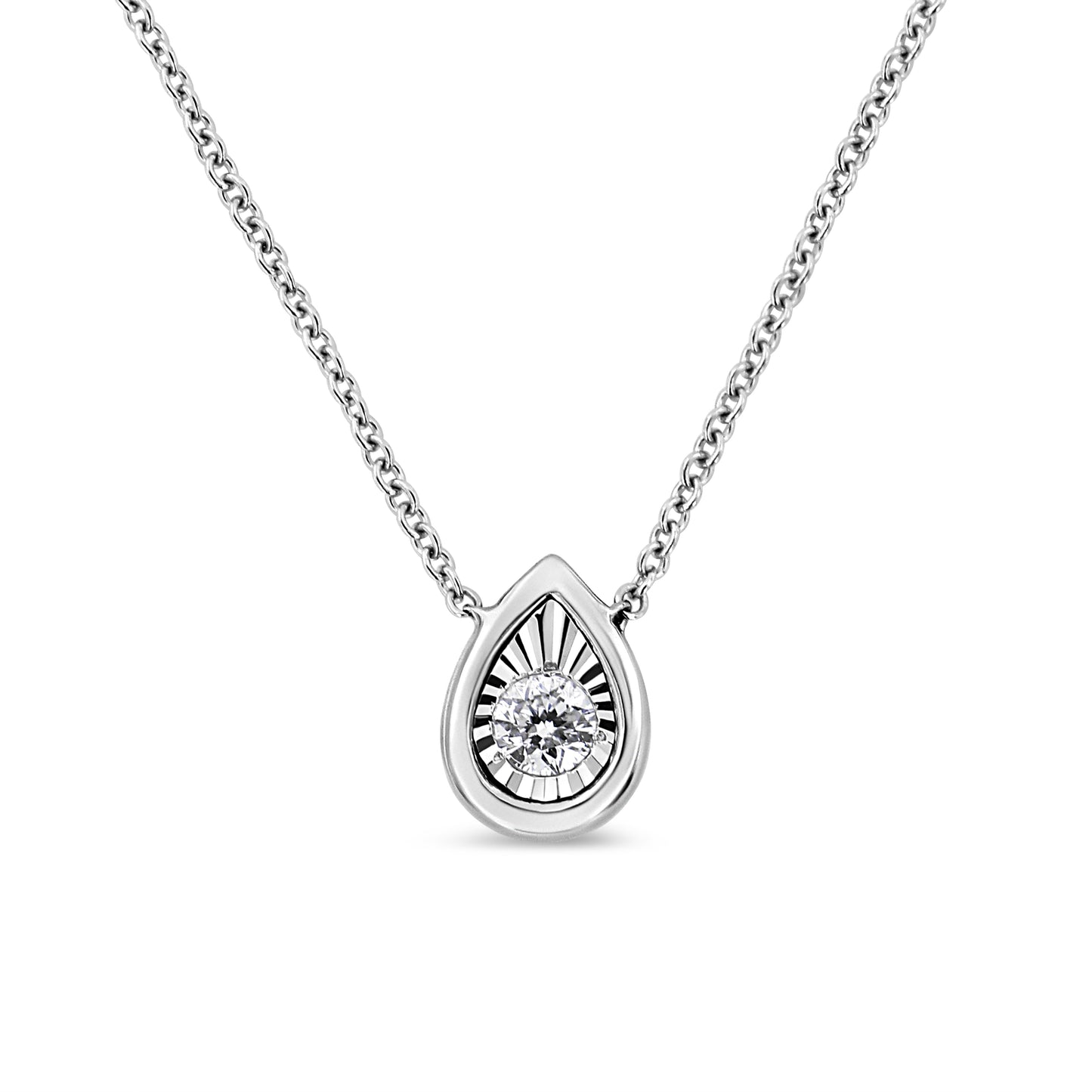 10K White Gold 1/10 Cttw Miracle Set Round-Cut Diamond Square Shape 18" Pendant Necklace (H-I Color, SI2-I1 Clarity)