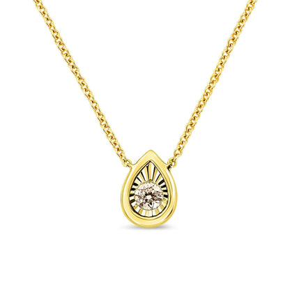 10K Yellow Gold Plated .925 Sterling Silver 1/10 Cttw Miracle Set Round Diamond Square Box Shape 18" Pendant Necklace (K-L Color, I2-I3 Clarity)
