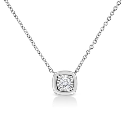 10K White Gold 1/10 Cttw Miracle Set Round-Cut Diamond Square Shape 18" Pendant Necklace (H-I Color, SI2-I1 Clarity)