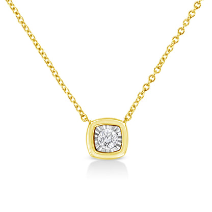 10K Yellow Gold Plated .925 Sterling Silver 1/10 Cttw Miracle Set Round Diamond Square Box Shape 18" Pendant Necklace (K-L Color, I2-I3 Clarity)