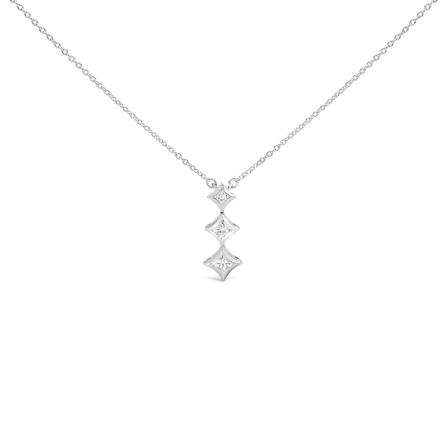 10K White Gold 1/5 Cttw Princess Cut Diamond 3 Stone Drop 18" Pendant Necklace (H-I Color, SI2-I1 Clarity)