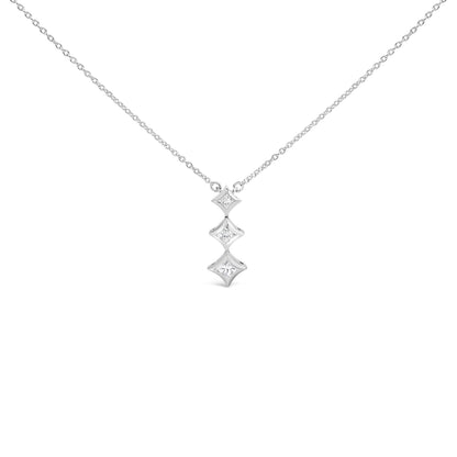 10K White Gold 1/5 Cttw Princess Cut Diamond 3 Stone Drop 18" Pendant Necklace (H-I Color, SI2-I1 Clarity)
