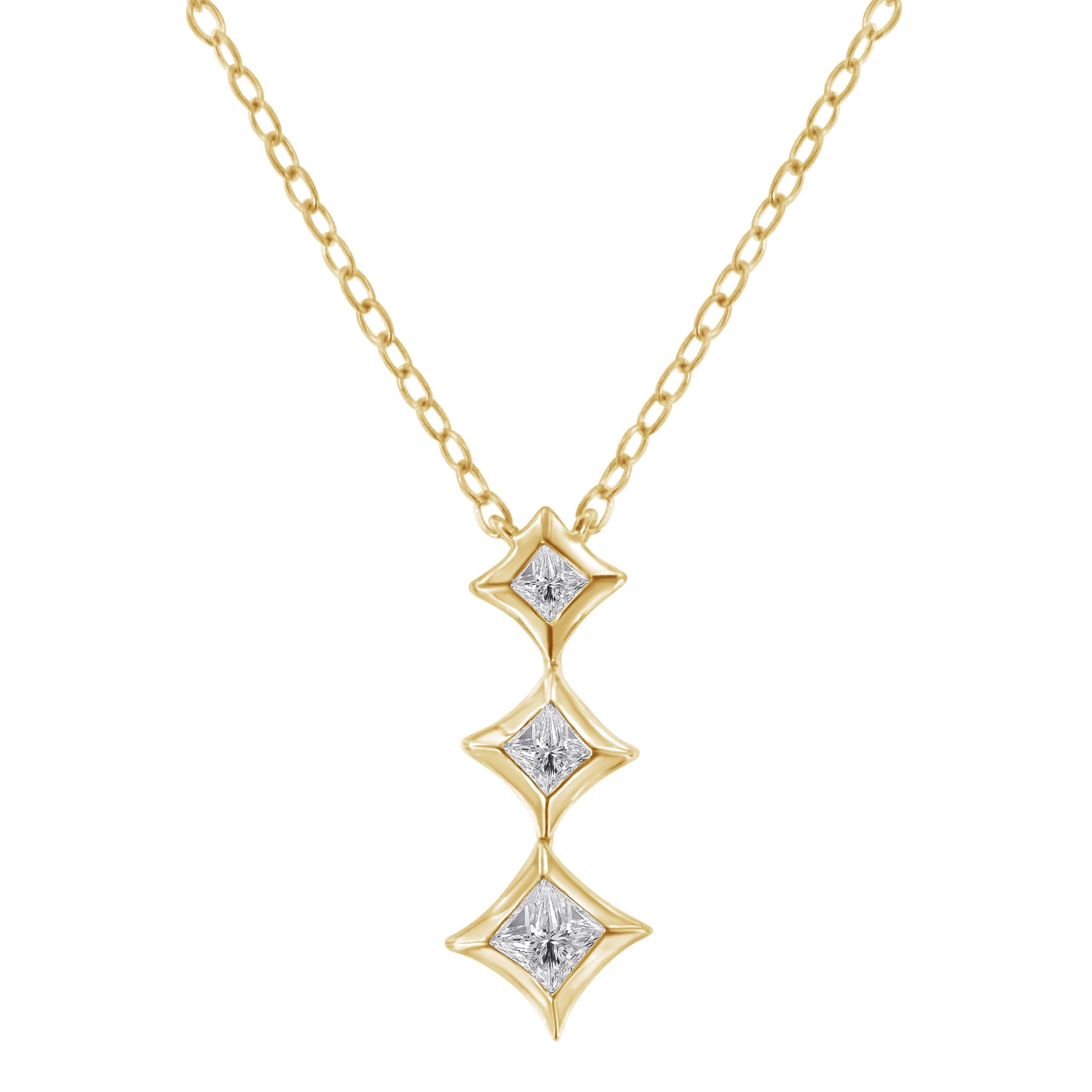 10K White Gold 1/5 Cttw Princess Cut Diamond 3 Stone Drop 18" Pendant Necklace (H-I Color, SI2-I1 Clarity)