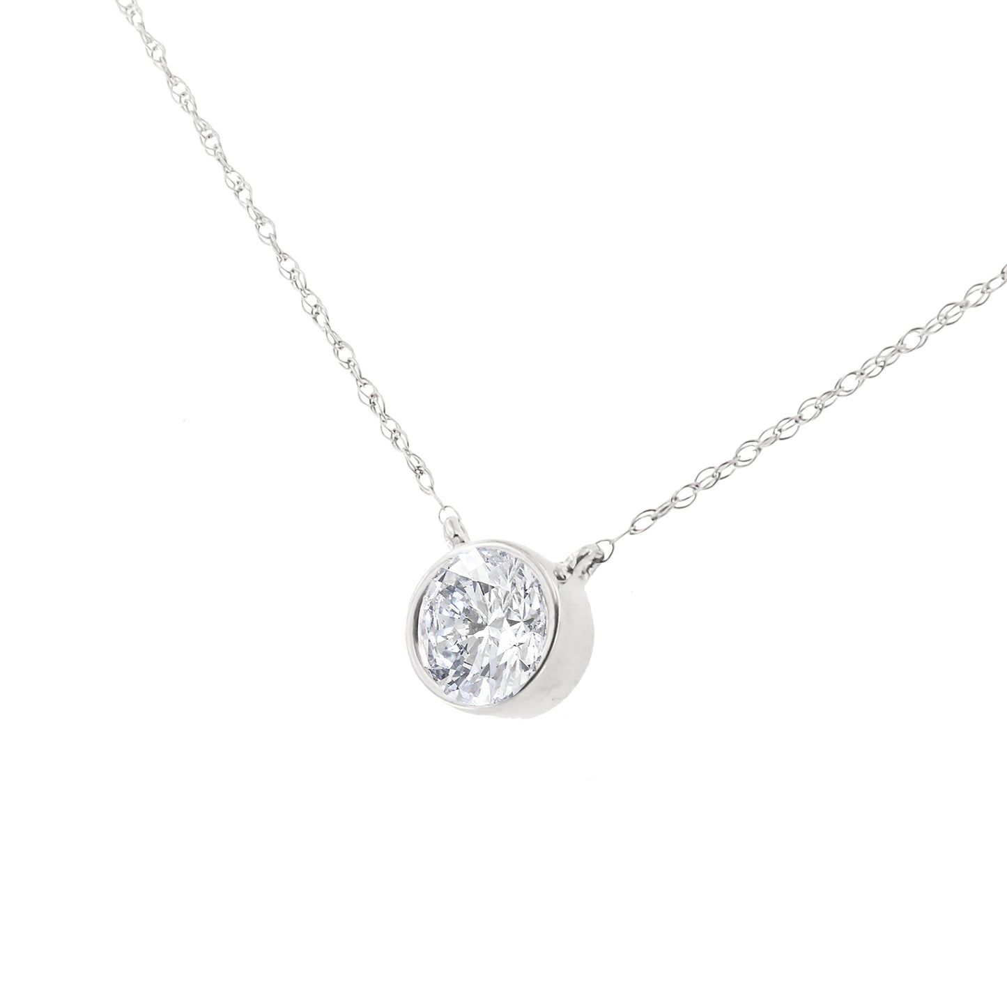 .925 Sterling Silver 1/2 Cttw Diamond Bezel 18" Pendant Necklace (I-J Color, I2-I3 Clarity)
