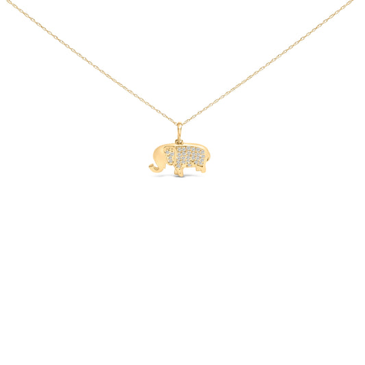 Collier avec pendentif éléphant en or jaune 10 carats et diamant 0,20 carat