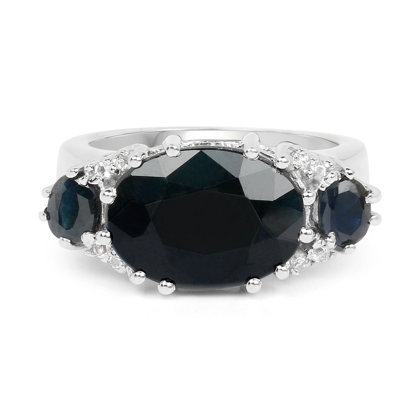 8.62 Carat Genuine Black Sapphire & White Topaz .925 Sterling Silver Ring