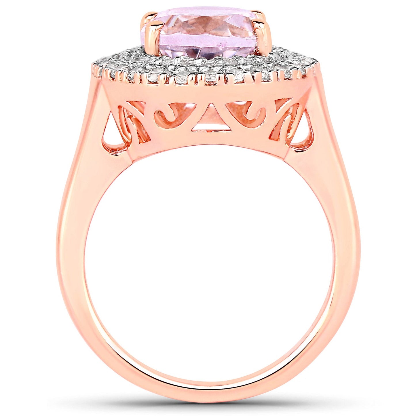 5.48 Carat Genuine Kunzite and White Topaz .925 Sterling Silver Ring