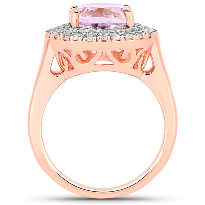 5.48 Carat Genuine Kunzite and White Topaz .925 Sterling Silver Ring