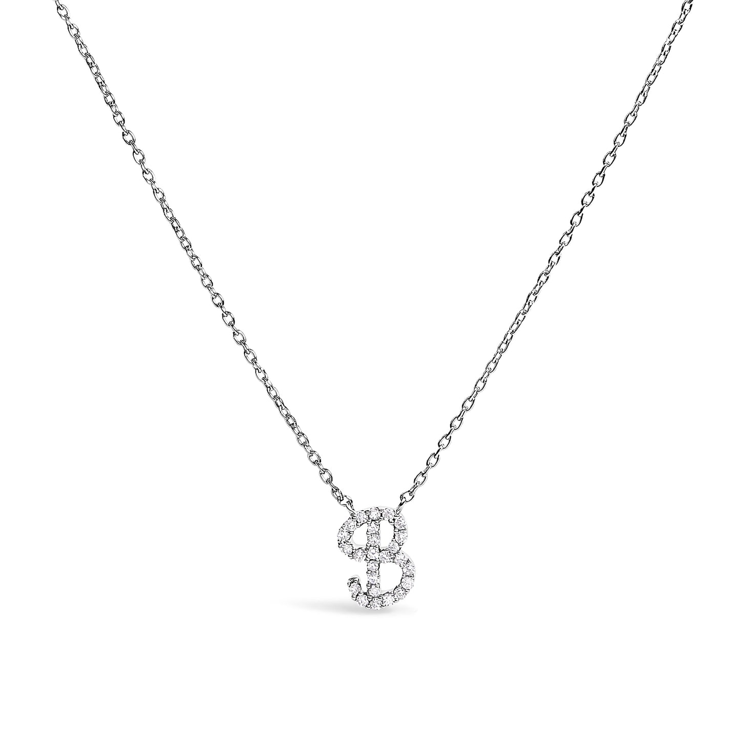 10K White Gold Diamond Accent "A" Initial Script Style Pendant Necklace