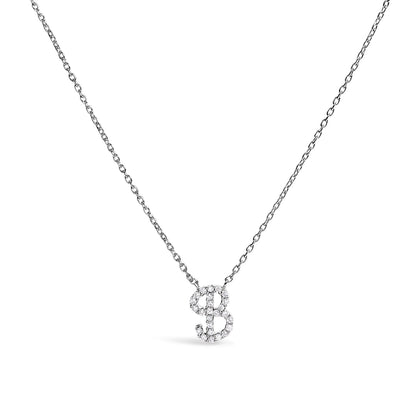 10K White Gold Diamond Accent "A" Initial Script Style Pendant Necklace