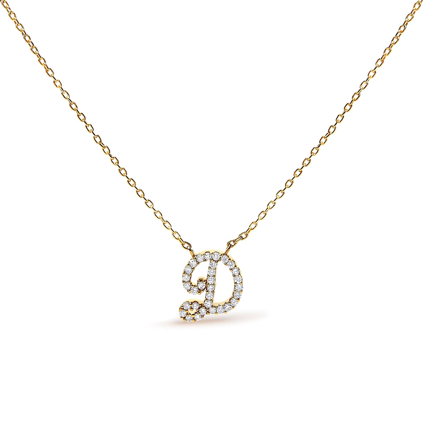 10K White Gold Diamond Accent "A" Initial Script Style Pendant Necklace