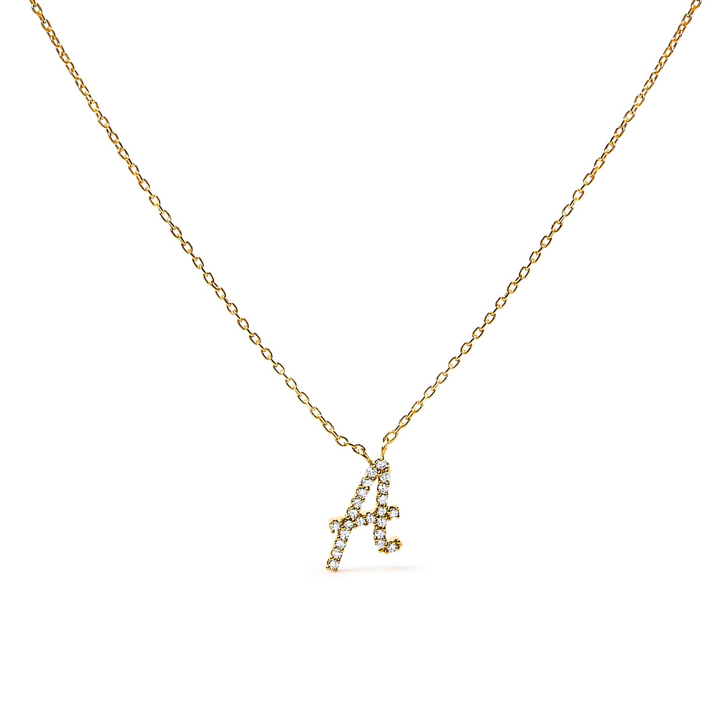 10K White Gold Diamond Accent "A" Initial Script Style Pendant Necklace