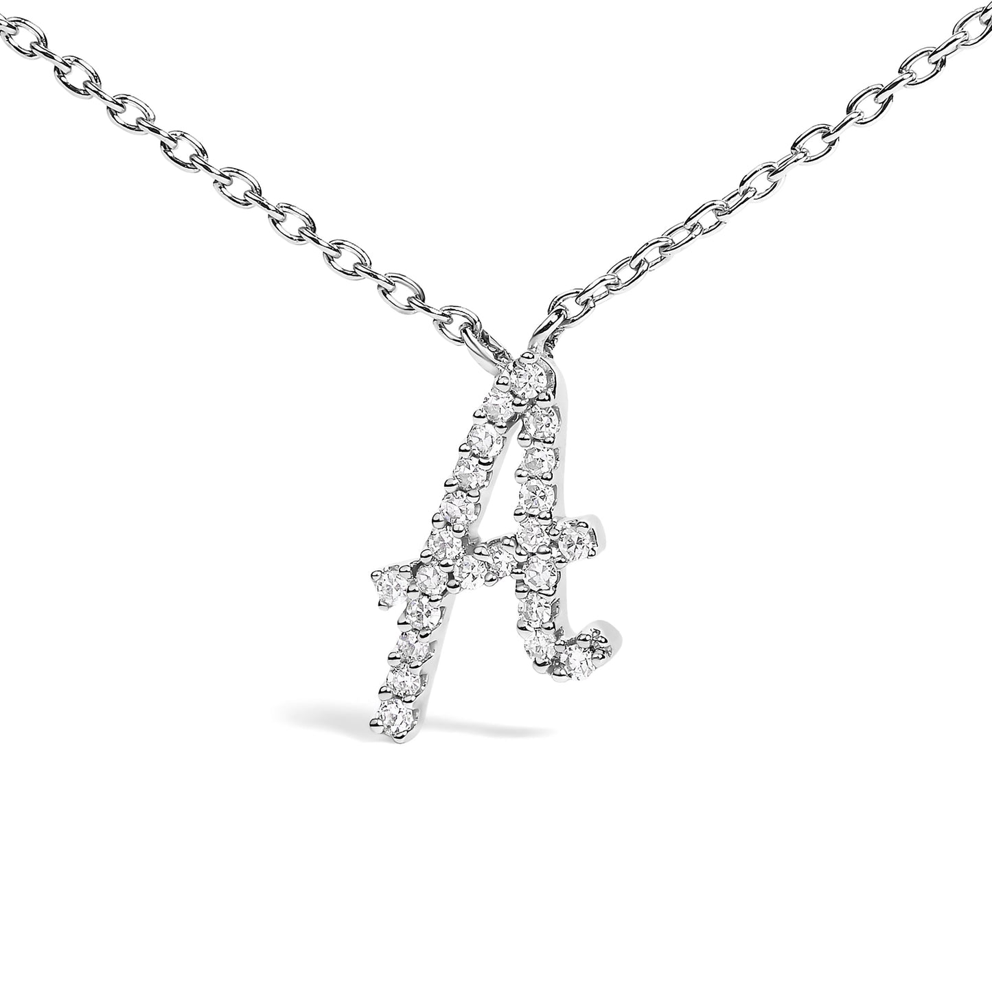 10K White Gold Diamond Accent "A" Initial Script Style Pendant Necklace