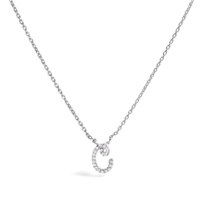 10K White Gold Diamond Accent "A" Initial Script Style Pendant Necklace