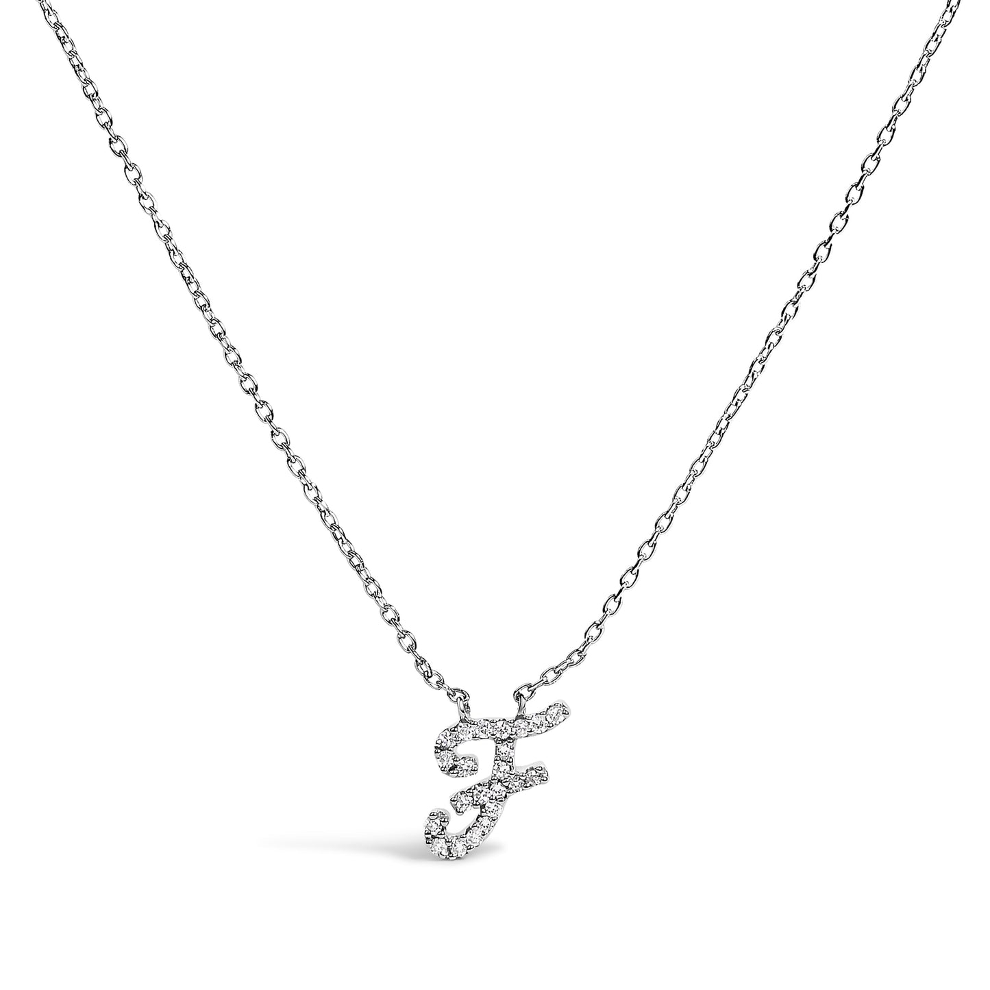 10K White Gold Diamond Accent "A" Initial Script Style Pendant Necklace