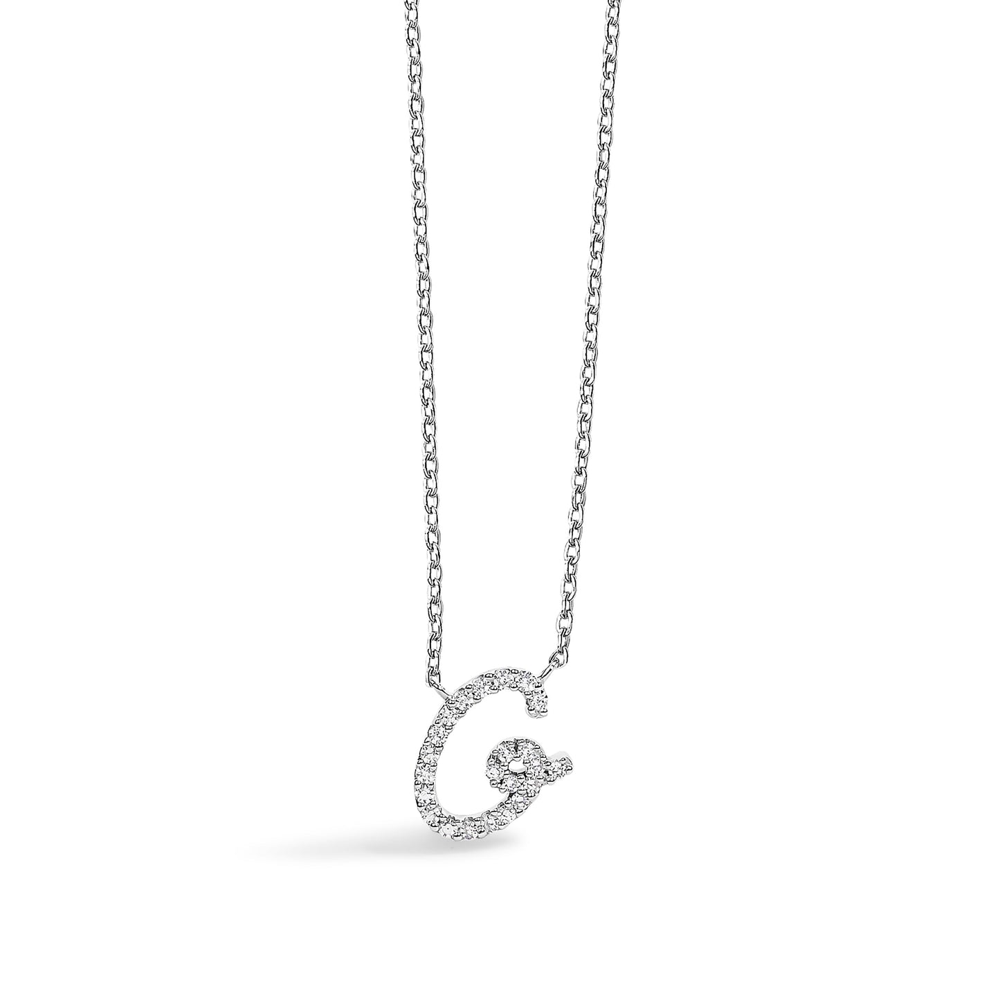 10K White Gold Diamond Accent "A" Initial Script Style Pendant Necklace