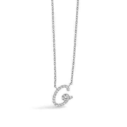 10K White Gold Diamond Accent "A" Initial Script Style Pendant Necklace