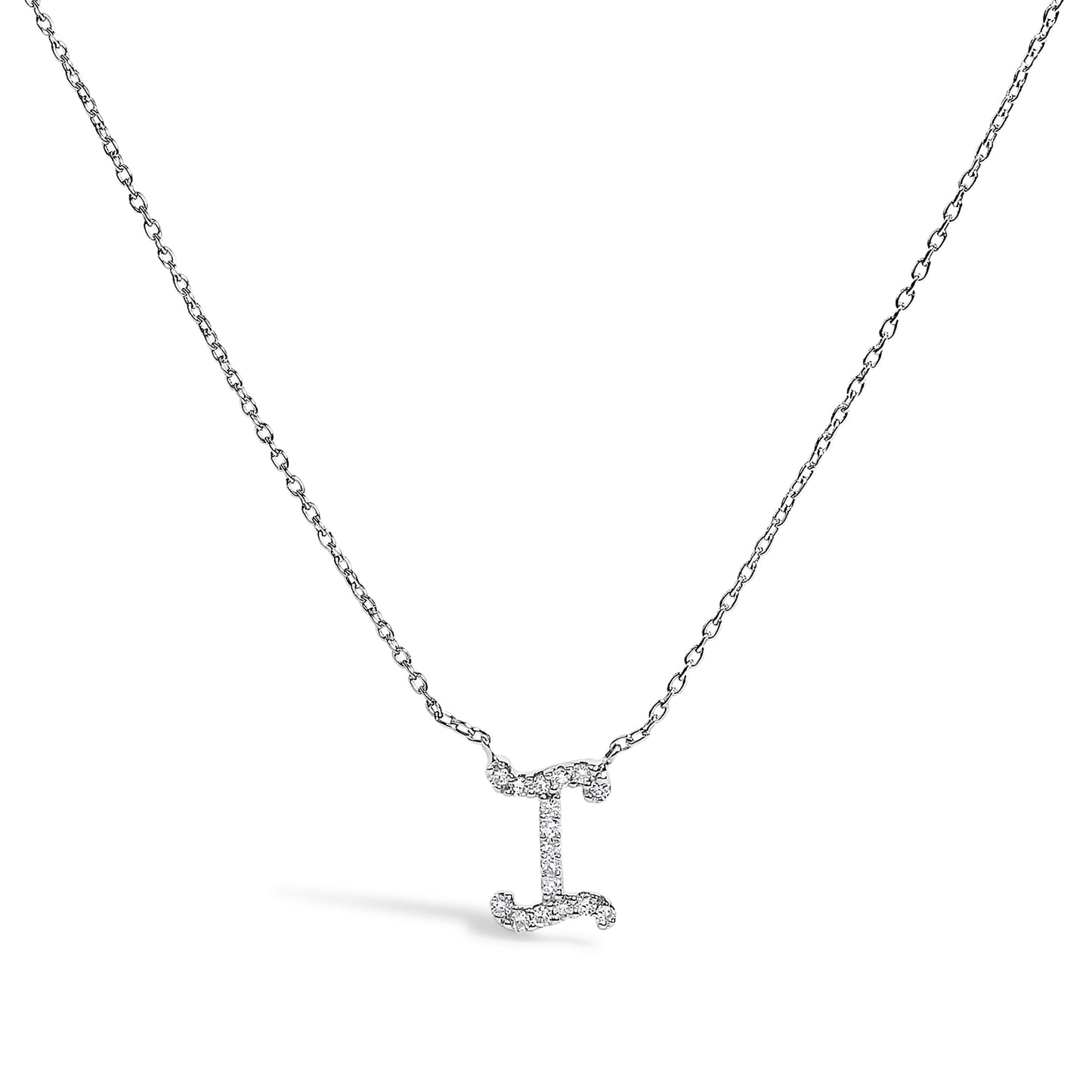 10K White Gold Diamond Accent "A" Initial Script Style Pendant Necklace