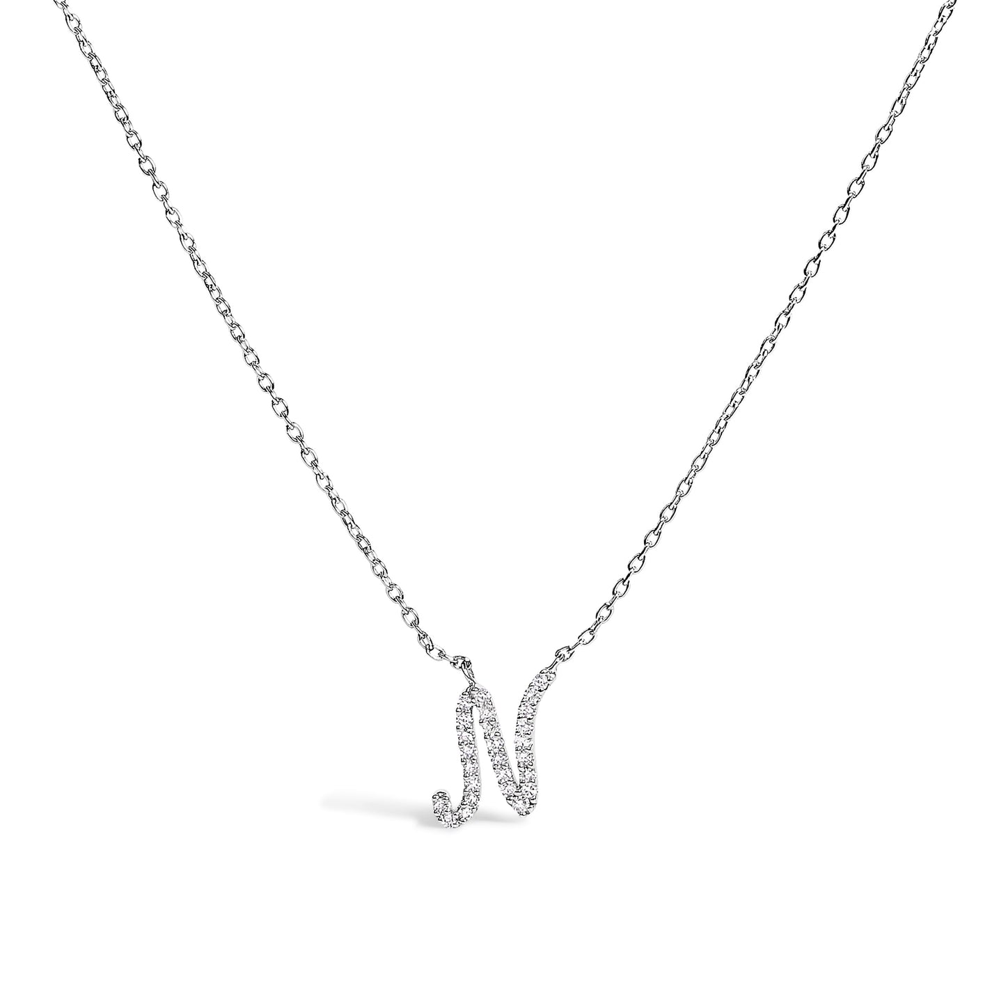 10K White Gold Diamond Accent "A" Initial Script Style Pendant Necklace