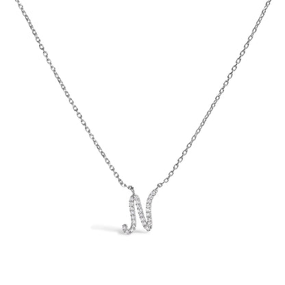 10K White Gold Diamond Accent "A" Initial Script Style Pendant Necklace