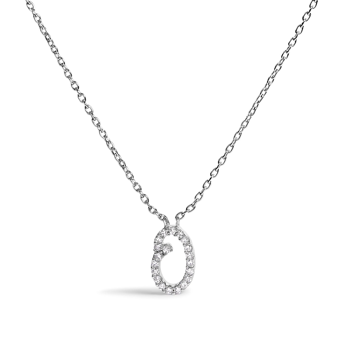 10K White Gold Diamond Accent "A" Initial Script Style Pendant Necklace