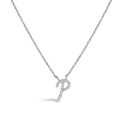 10K White Gold Diamond Accent "A" Initial Script Style Pendant Necklace