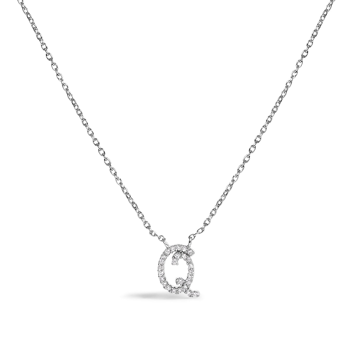 10K White Gold Diamond Accent "A" Initial Script Style Pendant Necklace