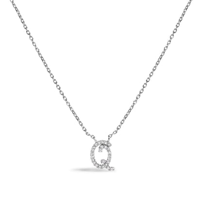 10K White Gold Diamond Accent "A" Initial Script Style Pendant Necklace