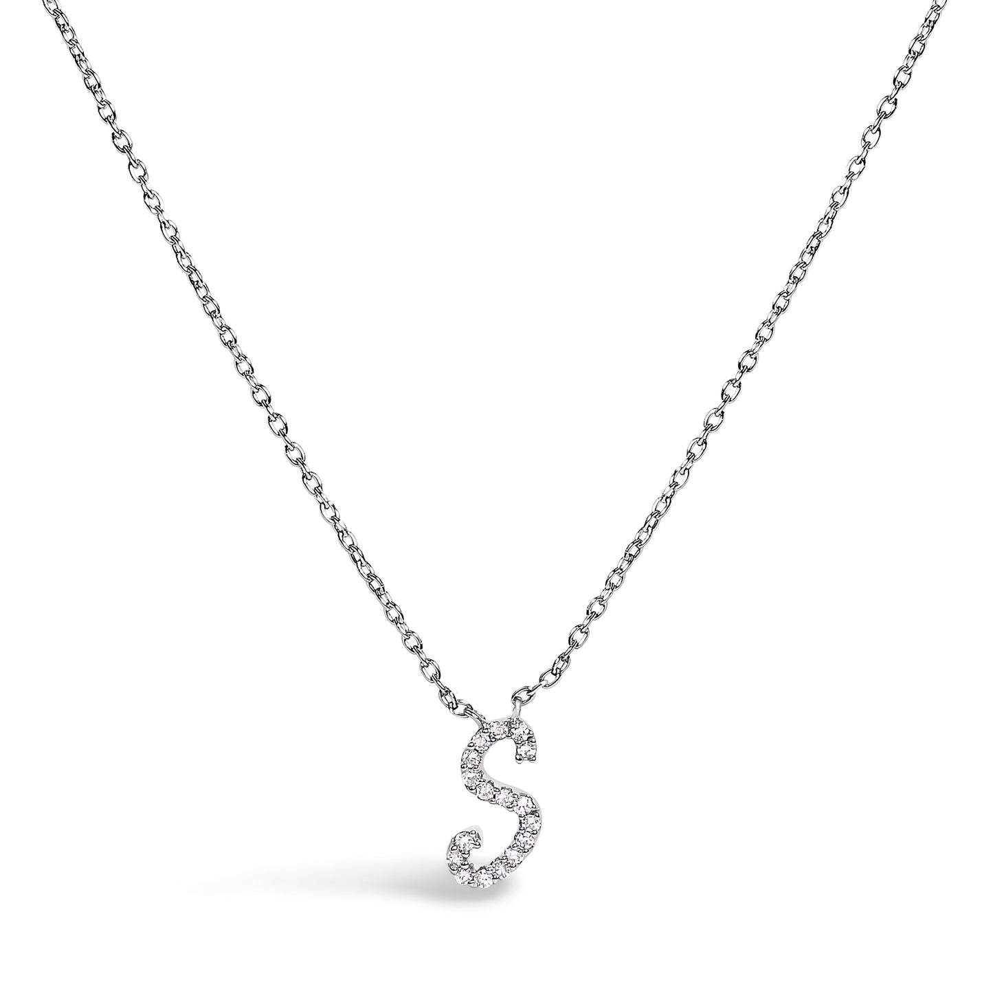 10K White Gold Diamond Accent "A" Initial Script Style Pendant Necklace