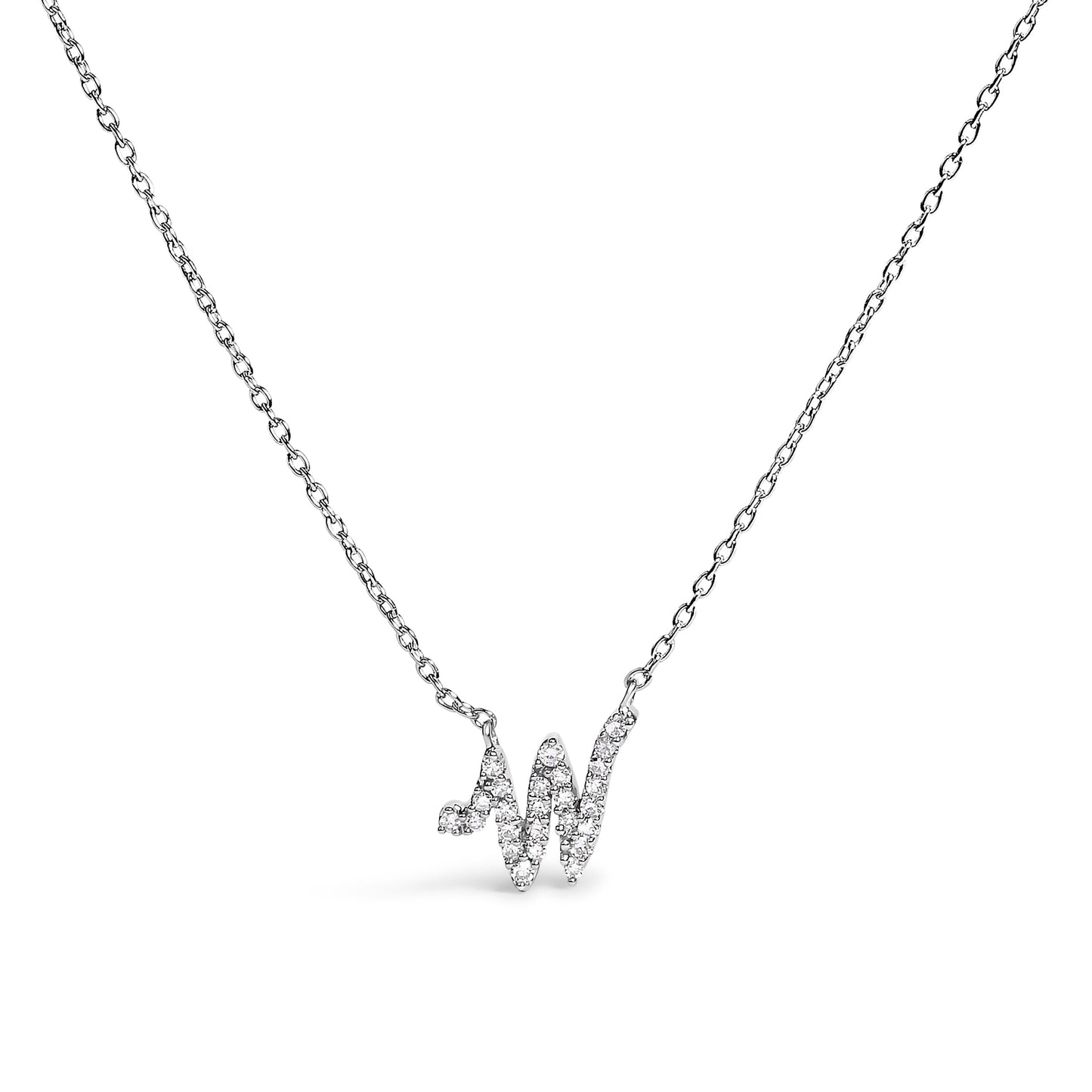 10K White Gold Diamond Accent "A" Initial Script Style Pendant Necklace