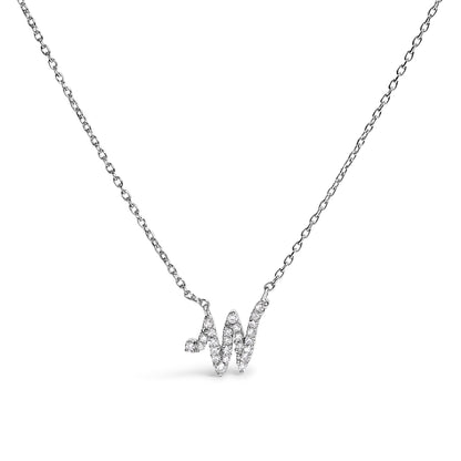10K White Gold Diamond Accent "A" Initial Script Style Pendant Necklace