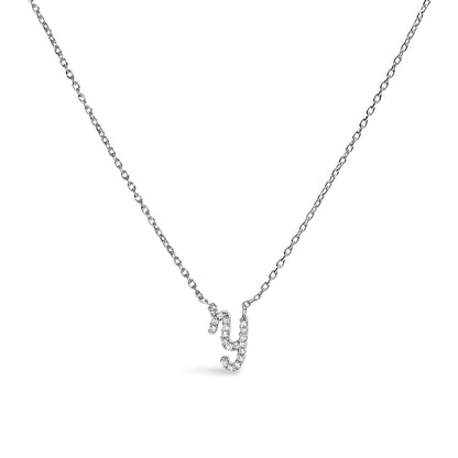 10K White Gold Diamond Accent "A" Initial Script Style Pendant Necklace