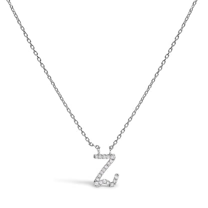 10K White Gold Diamond Accent "A" Initial Script Style Pendant Necklace