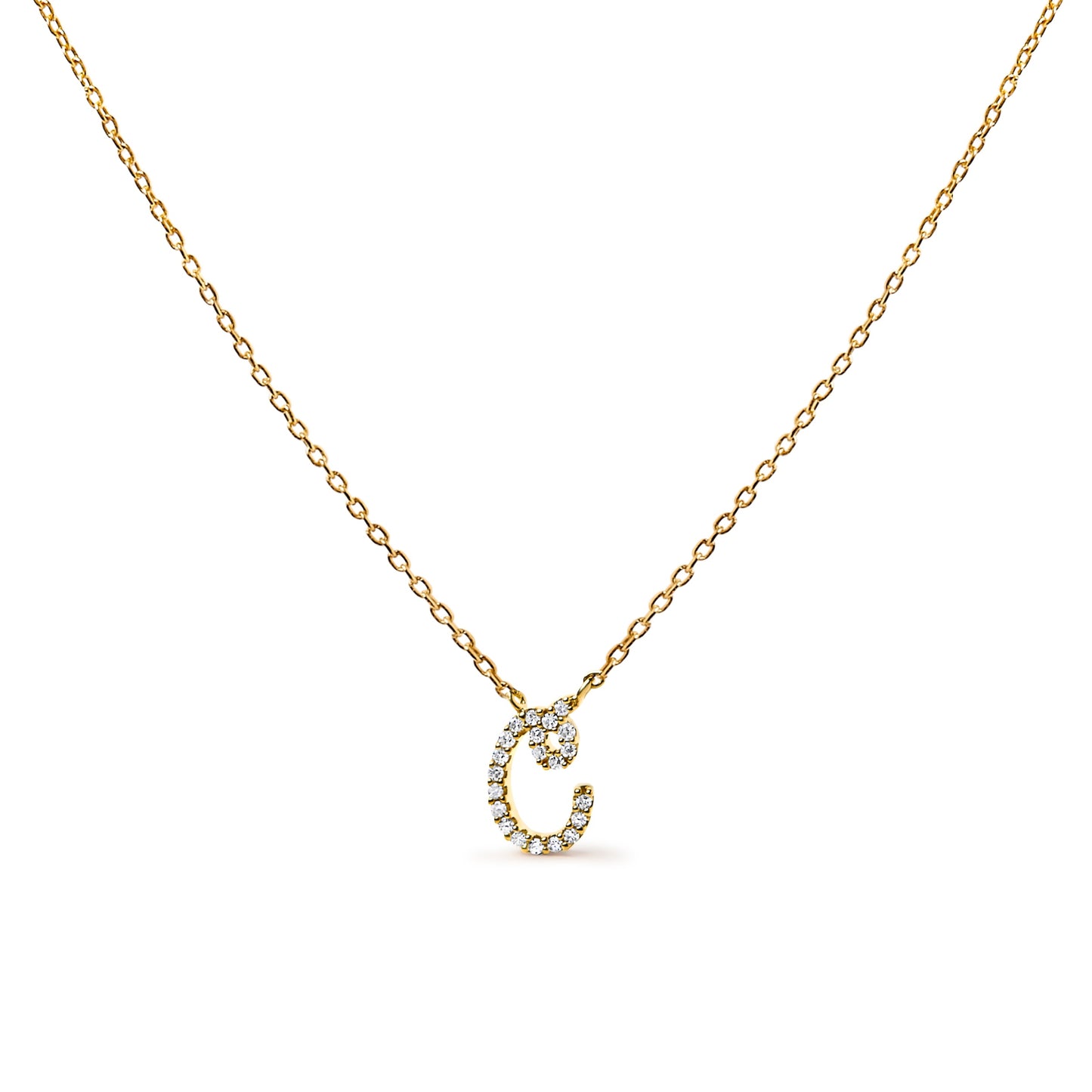10K White Gold Diamond Accent "A" Initial Script Style Pendant Necklace