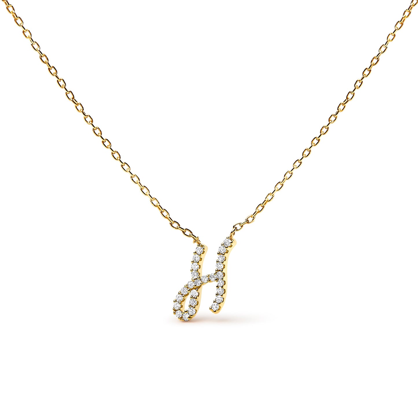 10K White Gold Diamond Accent "A" Initial Script Style Pendant Necklace