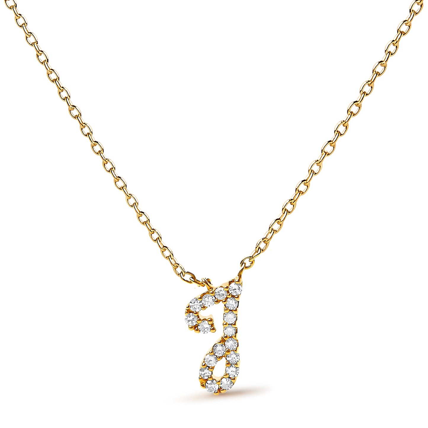 10K White Gold Diamond Accent "A" Initial Script Style Pendant Necklace